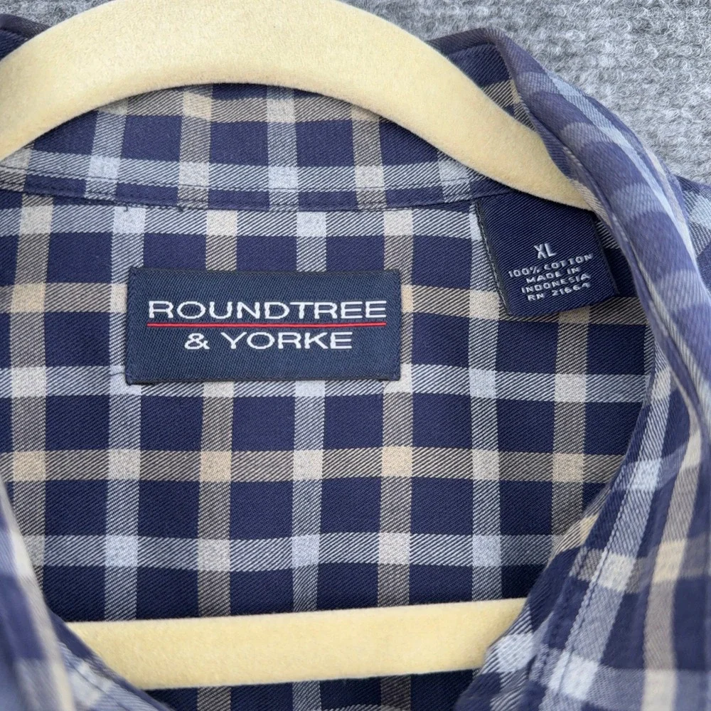 Roundtree & Yorke Mens XL Plaid Button Down Long Sleeve Shirt Cotton‎ Casual